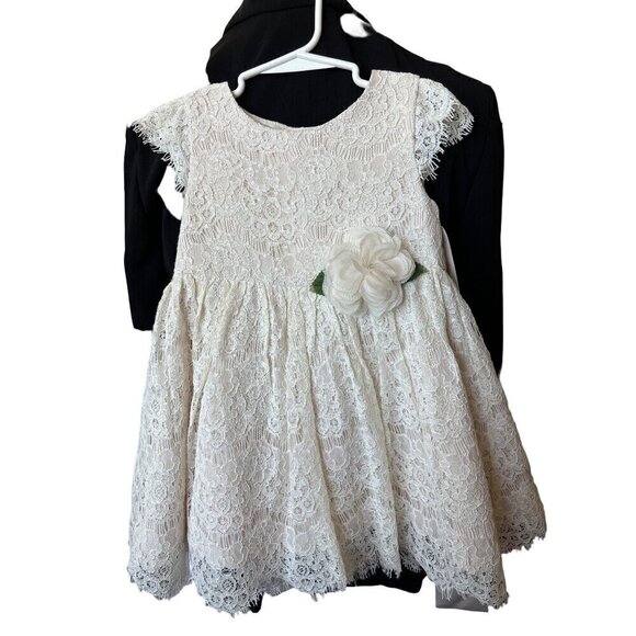 Rare Editions Lace Flower Girl Dress Ivory  Toddler 3T  Satin Sash  Cap-Sleeve - Picture 1 of 7
